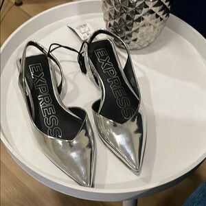 Express Metallic Silver Pointed Slingback Heels
